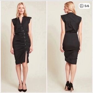 Veronica Beard Black Button-Front Ruched Midi Dress
